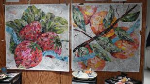 artwork in progress on studio wall